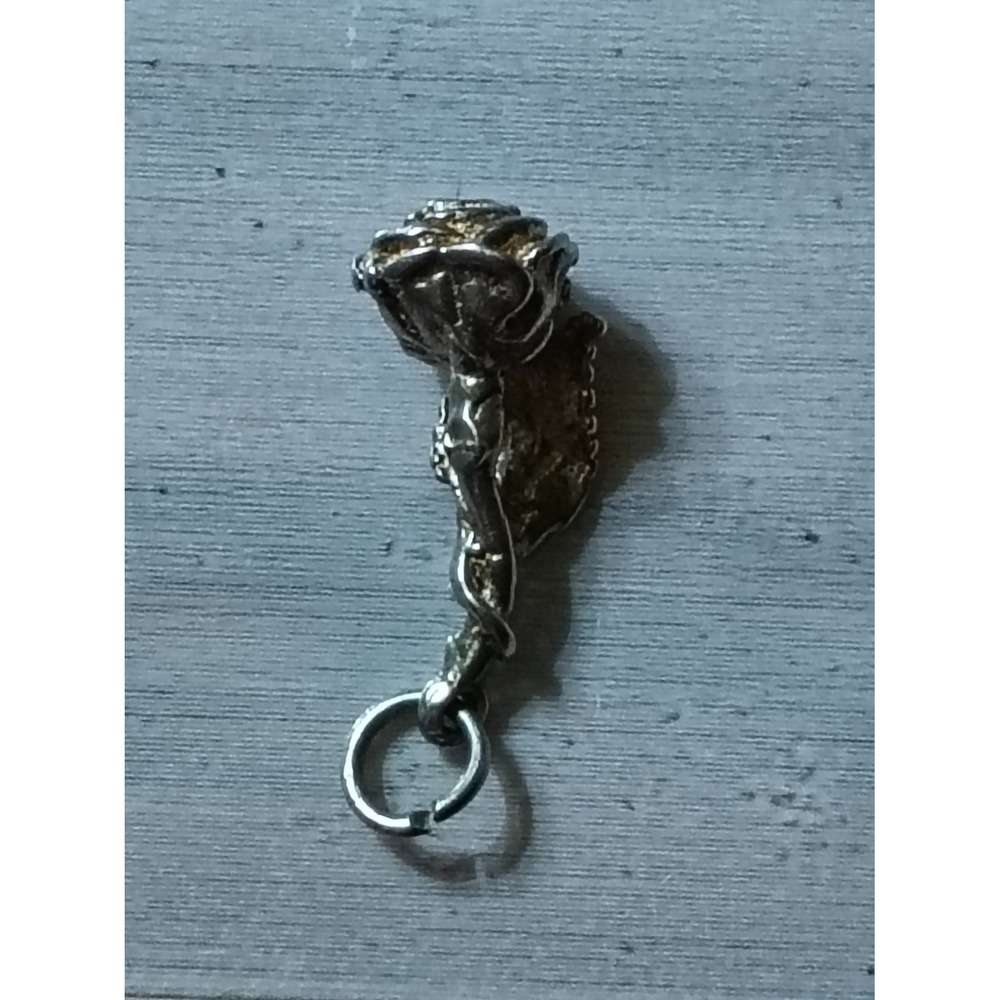 Vintage Sterling Silver 925 Rose Flower Charm Pendant 3D Sculpted Floral S Small - Picture 2 of 4